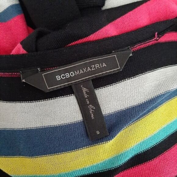 BCBG MAXAZRIA Elia Surplice Faux Wrap Fine Knit Stripe V-Neck Dress Sz S - Picture 16 of 16